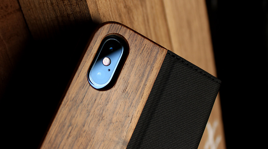 手帳型の木製アイフォンケース、iPhone XS/X専用フリップケース