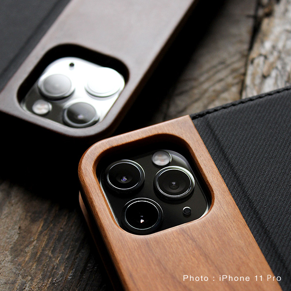 木製手帳型iPhone11カバー